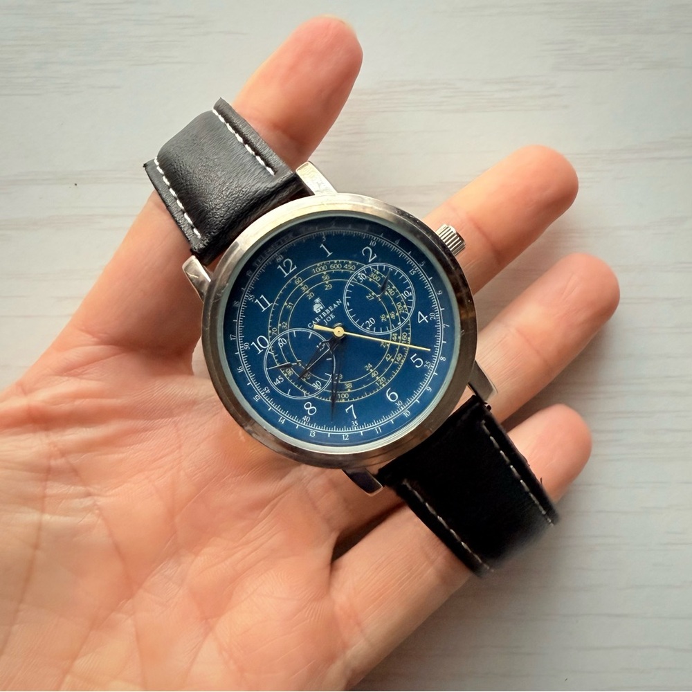 Caribbean Joe Black Strap Chronograph Watch - Blue Dial